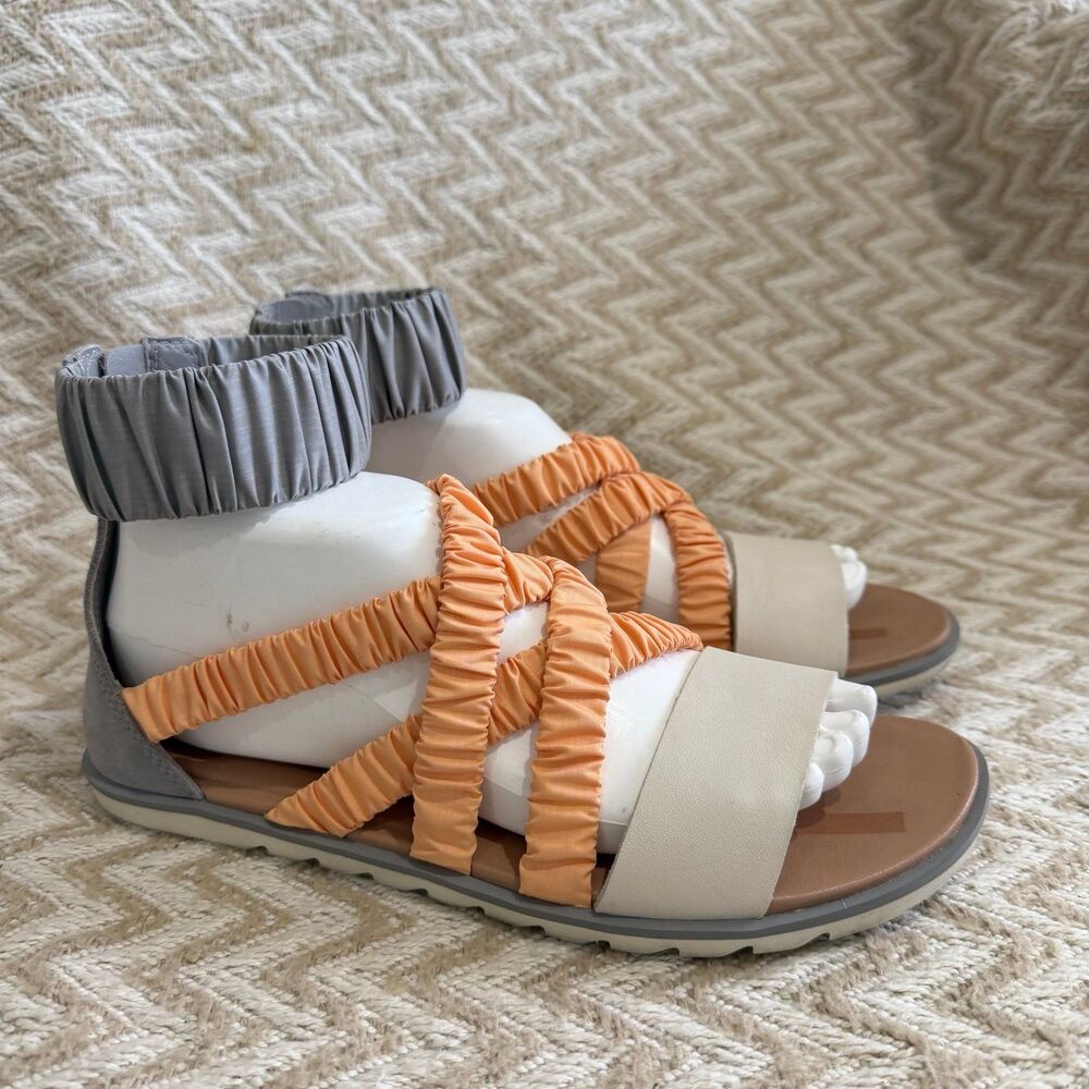 Sorel Women’s Ella II Ankle Strap Sandals Leather Ivory Peach Gray NL4649-061